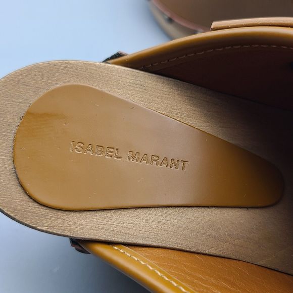 Isabel Marant Titya Clogs Mid-Heel Studded Camel Leather stud wood Sz 6 36 new - Picture 7 of 10